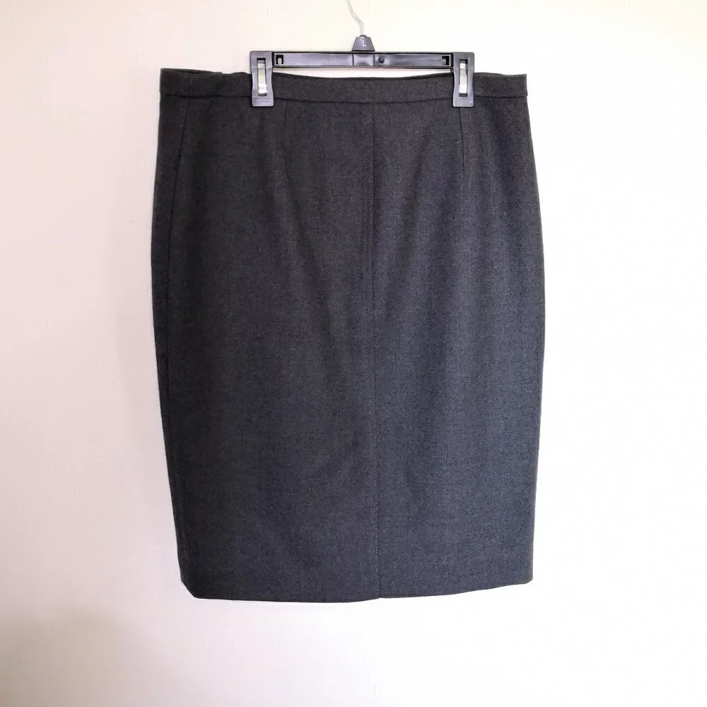 J. Crew 100% Wool Asymmetric Zip Dark‎ Gray Pencil Skirt Size 10